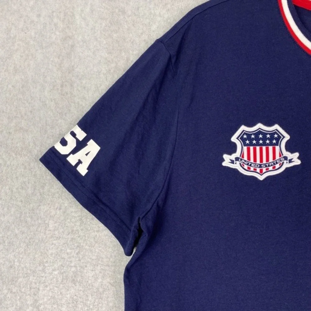 Polo Ralph Lauren Shirt Mens‎ L Navy Blue USA Shield Crewneck Short Sleeve